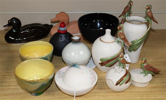 A collection of small studio glass and pottery